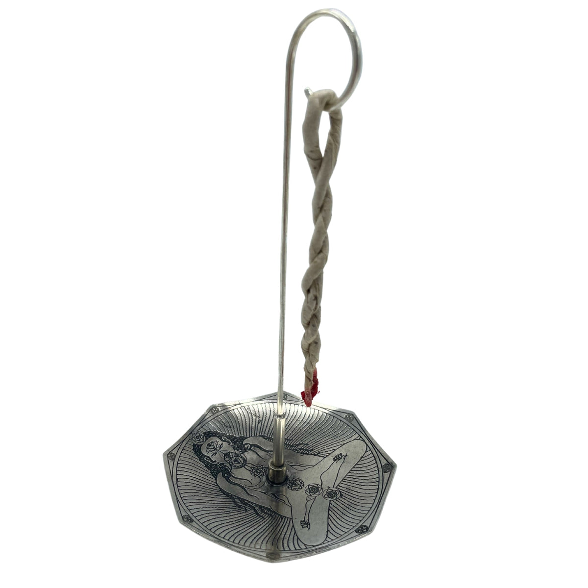 Rope Incense and Silver Plated Holder Set - Tantra Yoga, with patterned octagonal dish, upright hook and twisted rope, by Quintessential Holistic Health Ltd