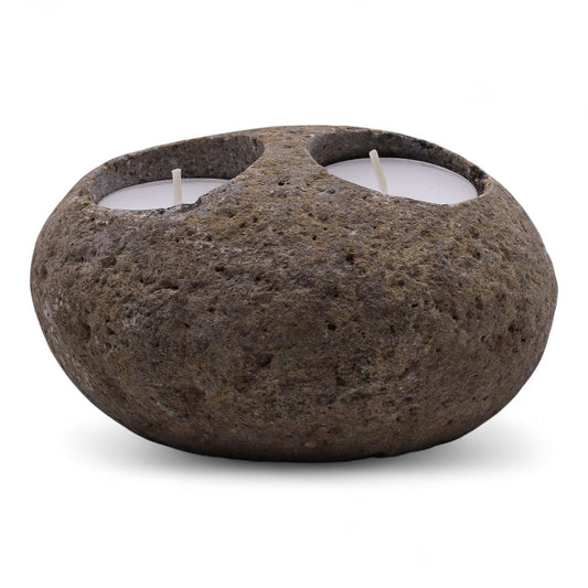 Natural Riverstone Tea Light Candle Holder - Double - main product image from Quintessential Holistic Health Ltd UK