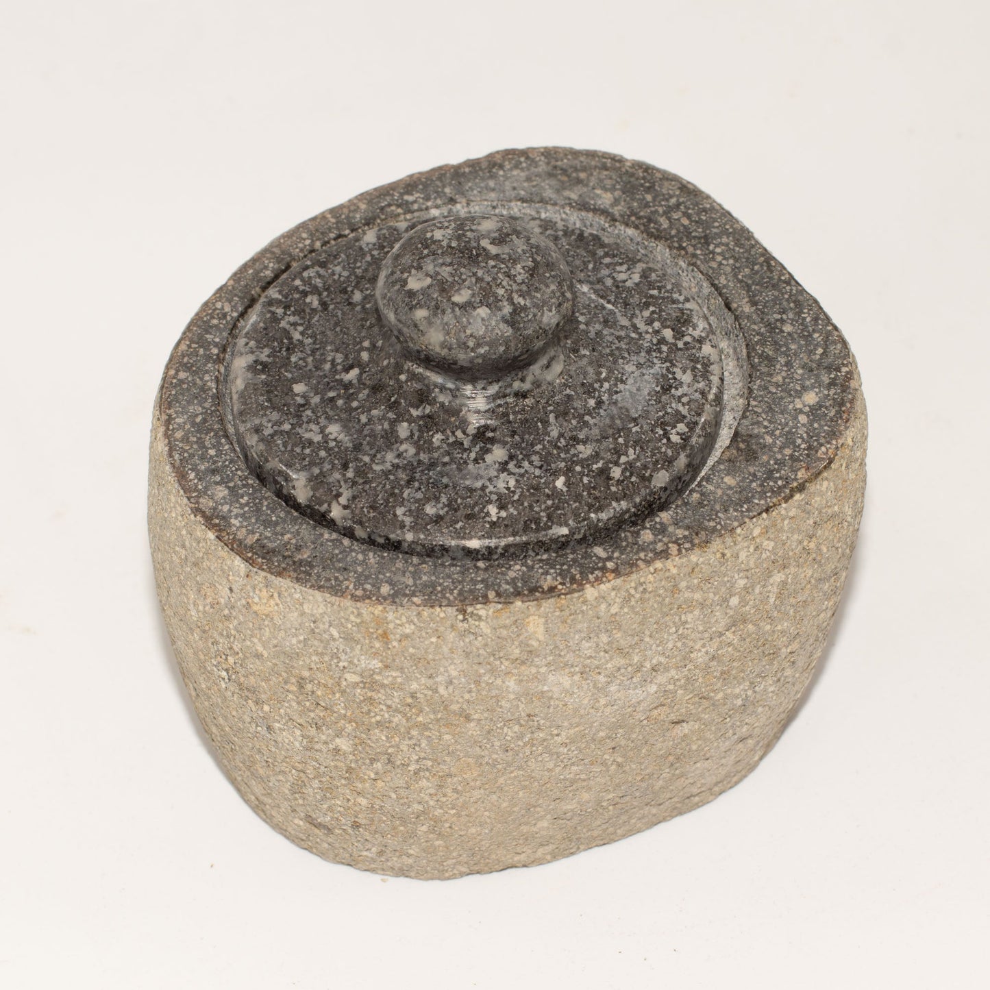 Hand Carved Natural River Stone Grounding Pot - Small product packaging on clean background from Quintessential Holistic Health Ltd