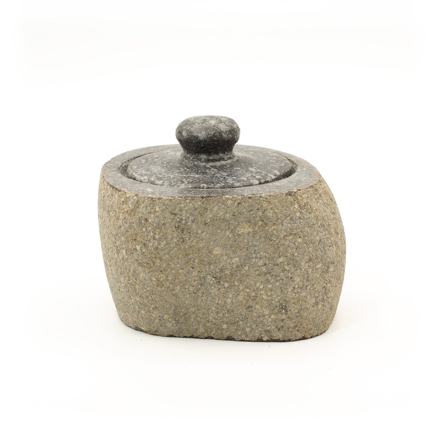 Hand Carved Natural River Stone Grounding Pot - Small product packaging on clean background from Quintessential Holistic Health Ltd