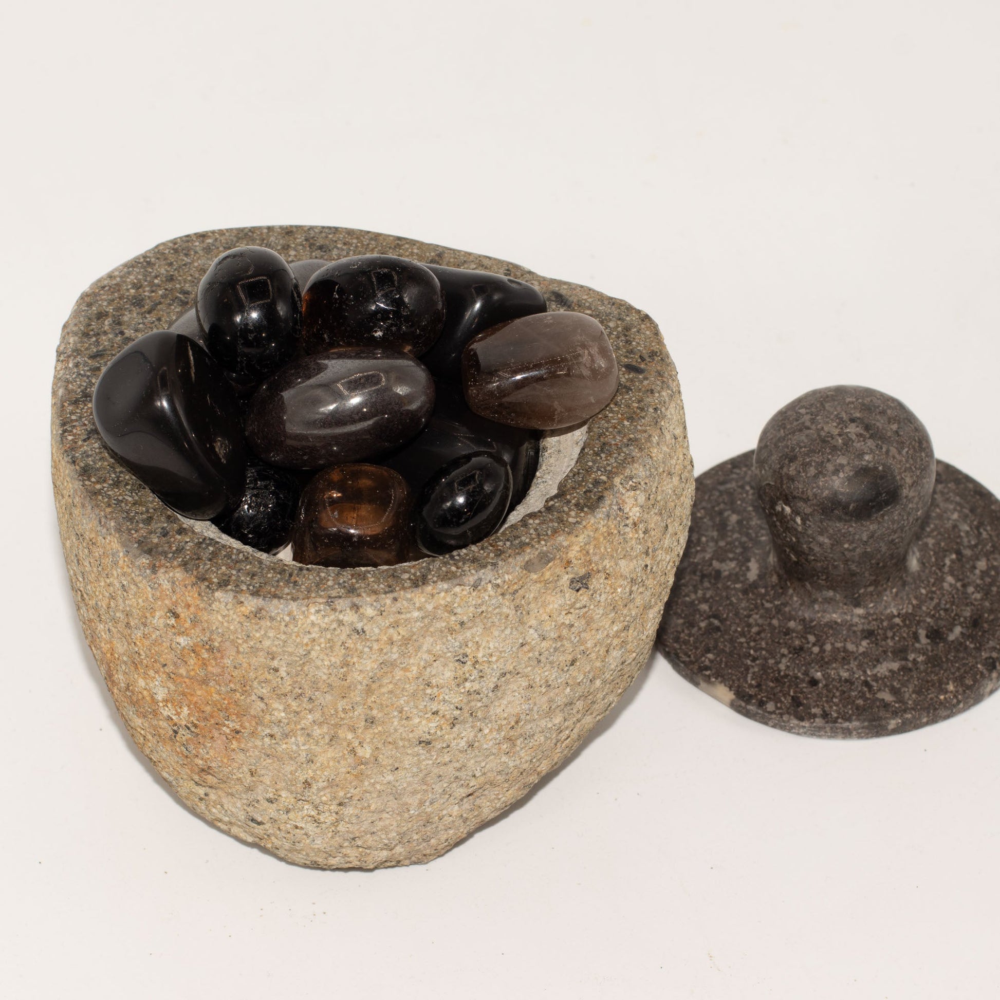 Hand Carved Natural River Stone Grounding Pot - Medium product packaging on clean background from Quintessential Holistic Health Ltd