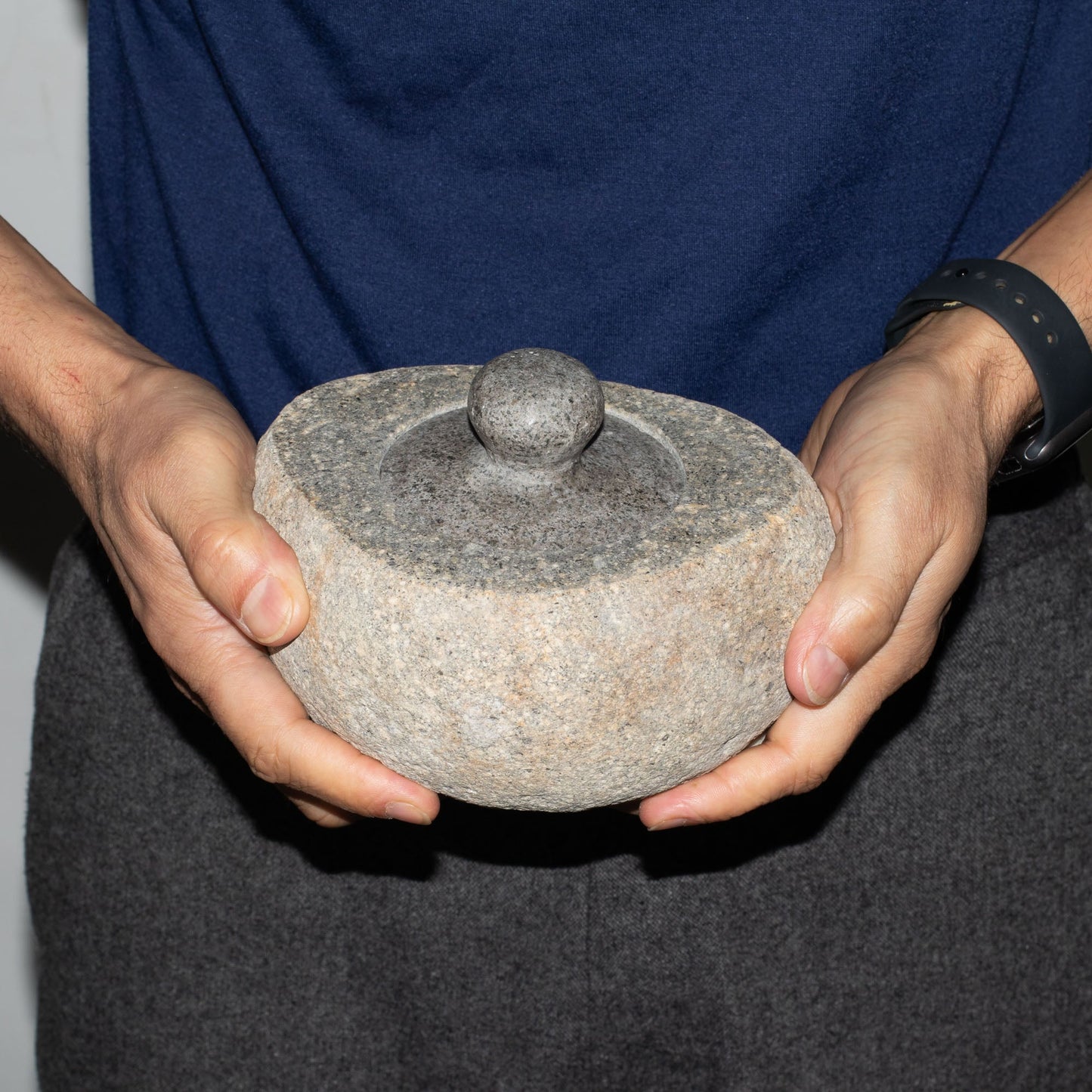 Hand Carved Natural River Stone Grounding Pot - Large product packaging on clean background from Quintessential Holistic Health Ltd