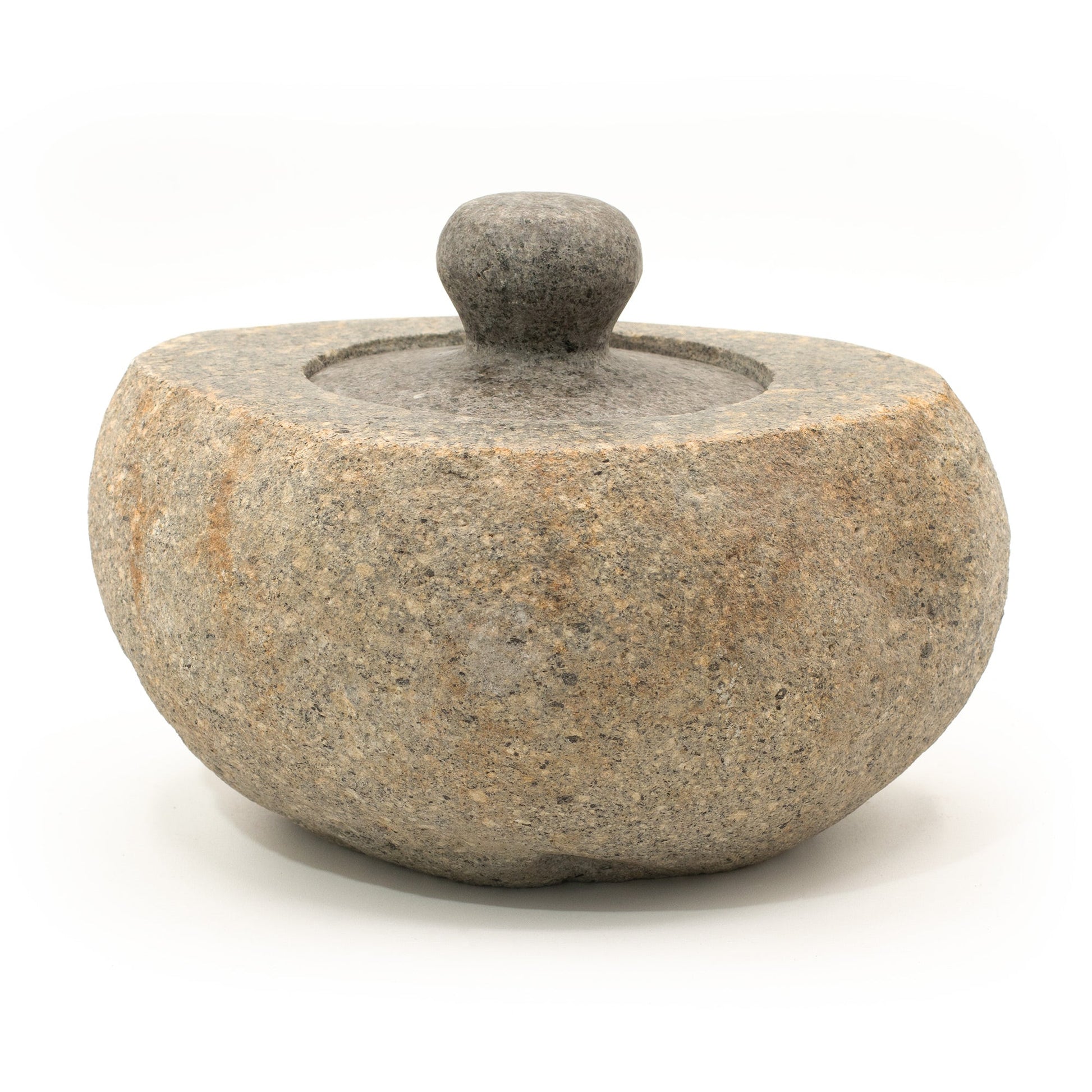 Hand Carved Natural River Stone Grounding Pot - Large product packaging on clean background from Quintessential Holistic Health Ltd