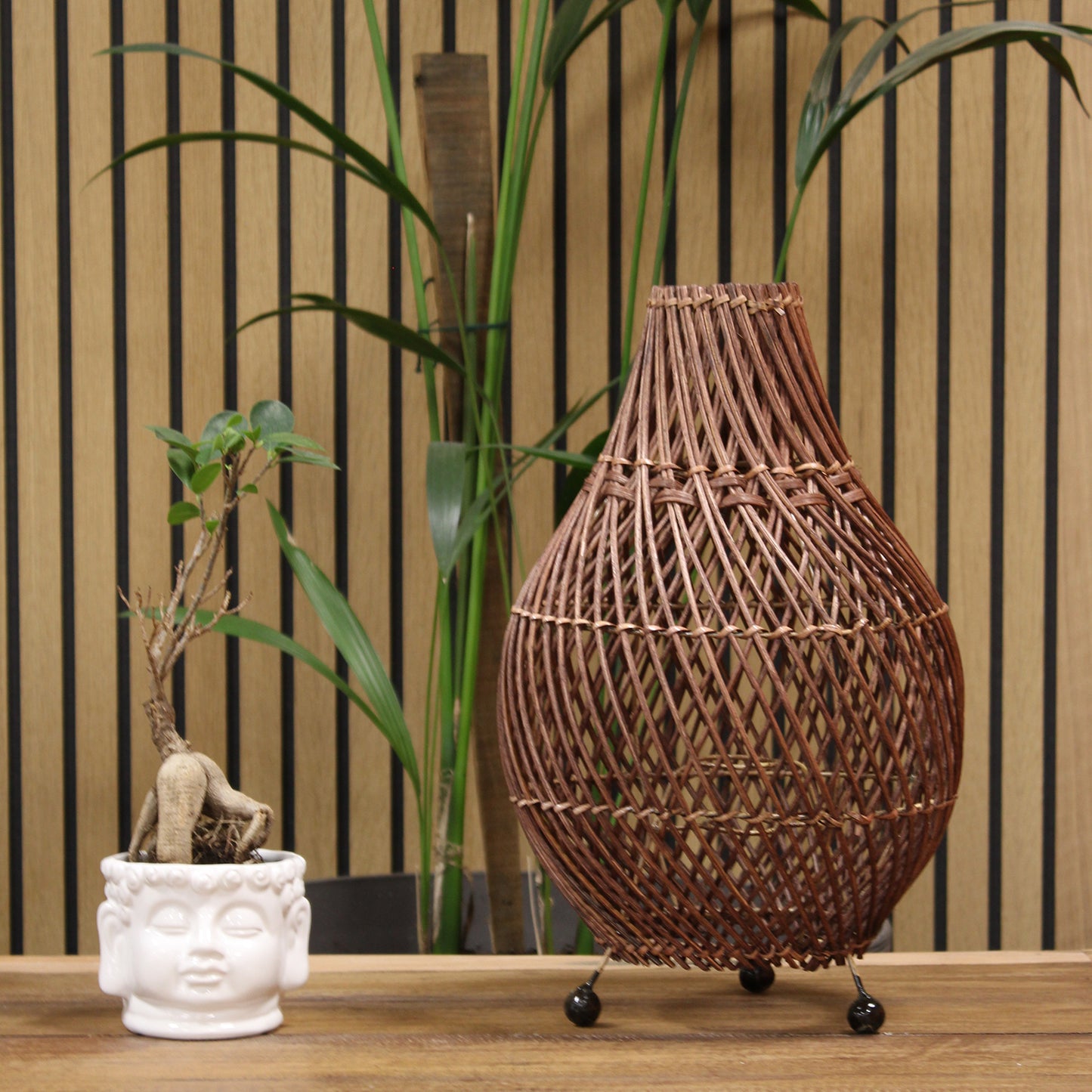 Hand-Woven Rattan Table Lamp - Dark Brown product packaging on clean background from Quintessential Holistic Health Ltd