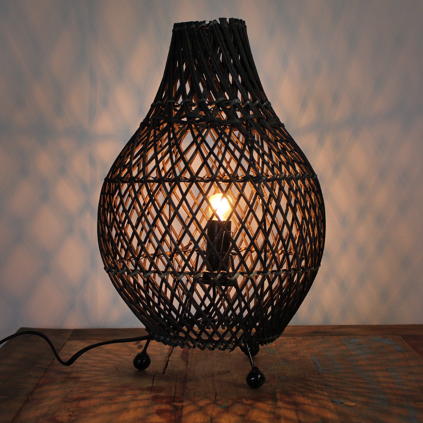 Hand-Woven Rattan Table Lamp - Dark Brown product packaging on clean background from Quintessential Holistic Health Ltd