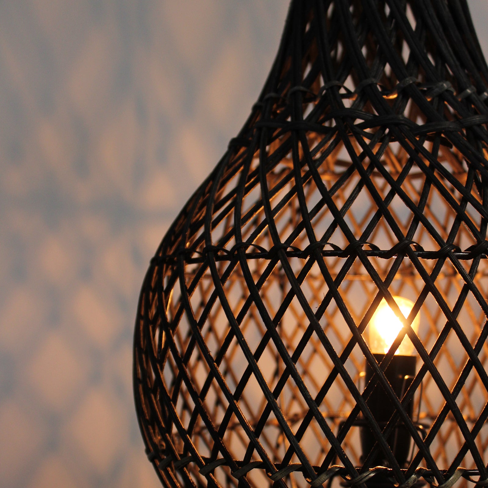 Hand-Woven Rattan Table Lamp - Dark Brown product packaging on clean background from Quintessential Holistic Health Ltd