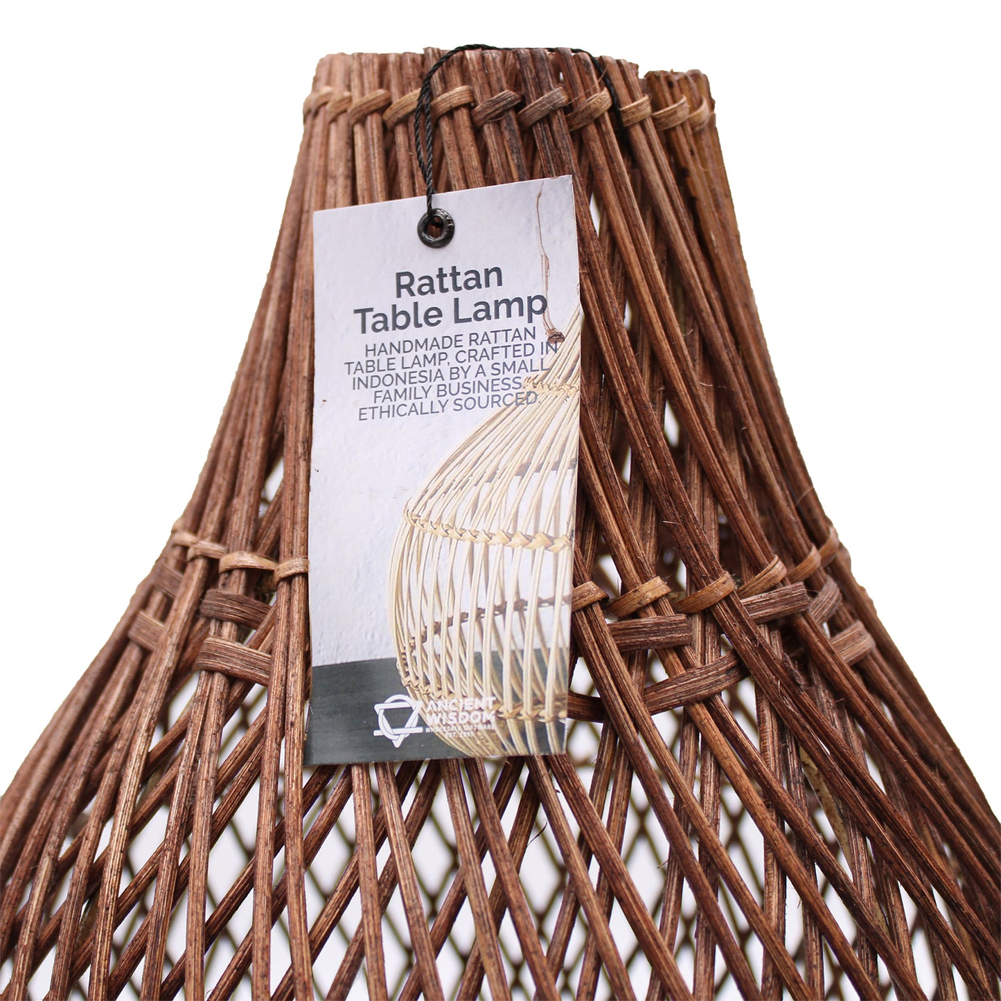Hand-Woven Rattan Table Lamp - Dark Brown product packaging on clean background from Quintessential Holistic Health Ltd