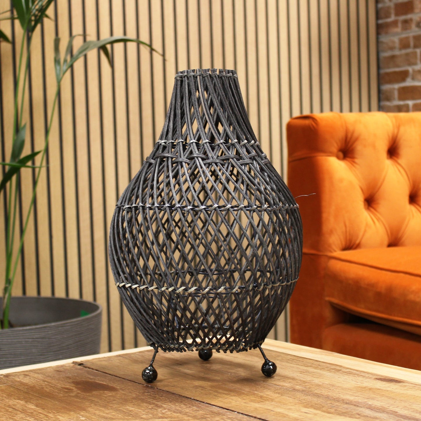 Hand-Woven Rattan Table Lamp - Black product packaging on clean background from Quintessential Holistic Health Ltd