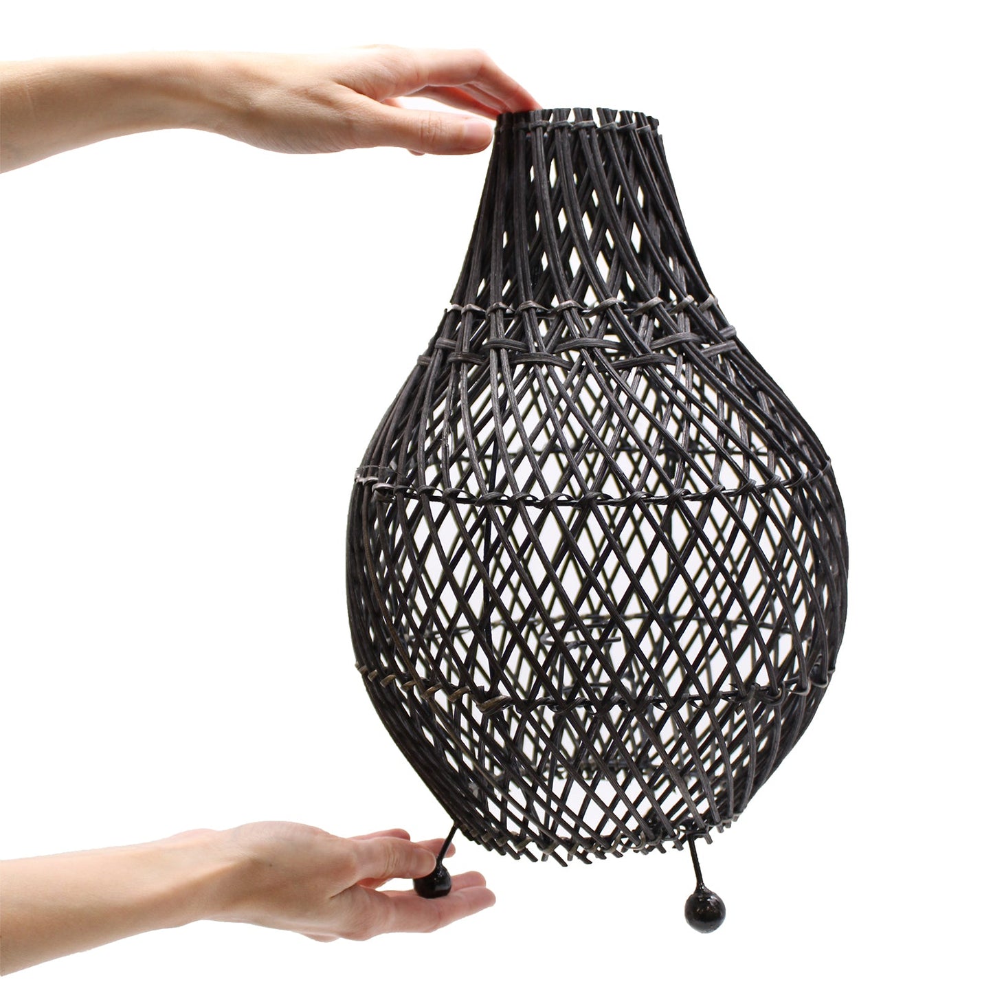 Hand-Woven Rattan Table Lamp - Black product packaging on clean background from Quintessential Holistic Health Ltd