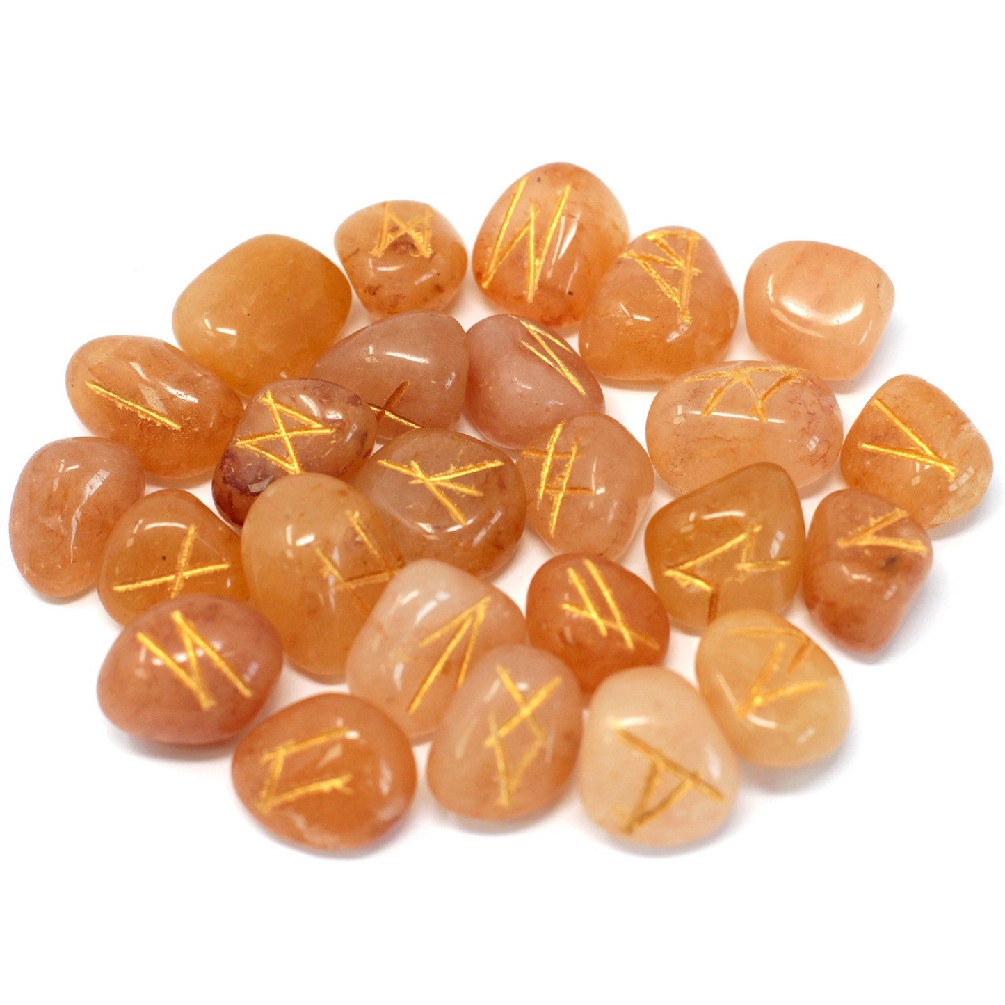 Rune Stone Set in a Pouch - Yellow Aventurine Gemstones product packaging on clean background from Quintessential Holistic Health Ltd