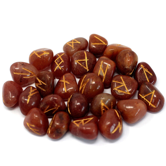 Rune Stone Set in a Pouch - Red Aventurine Gemstones product packaging on clean background from Quintessential Holistic Health Ltd