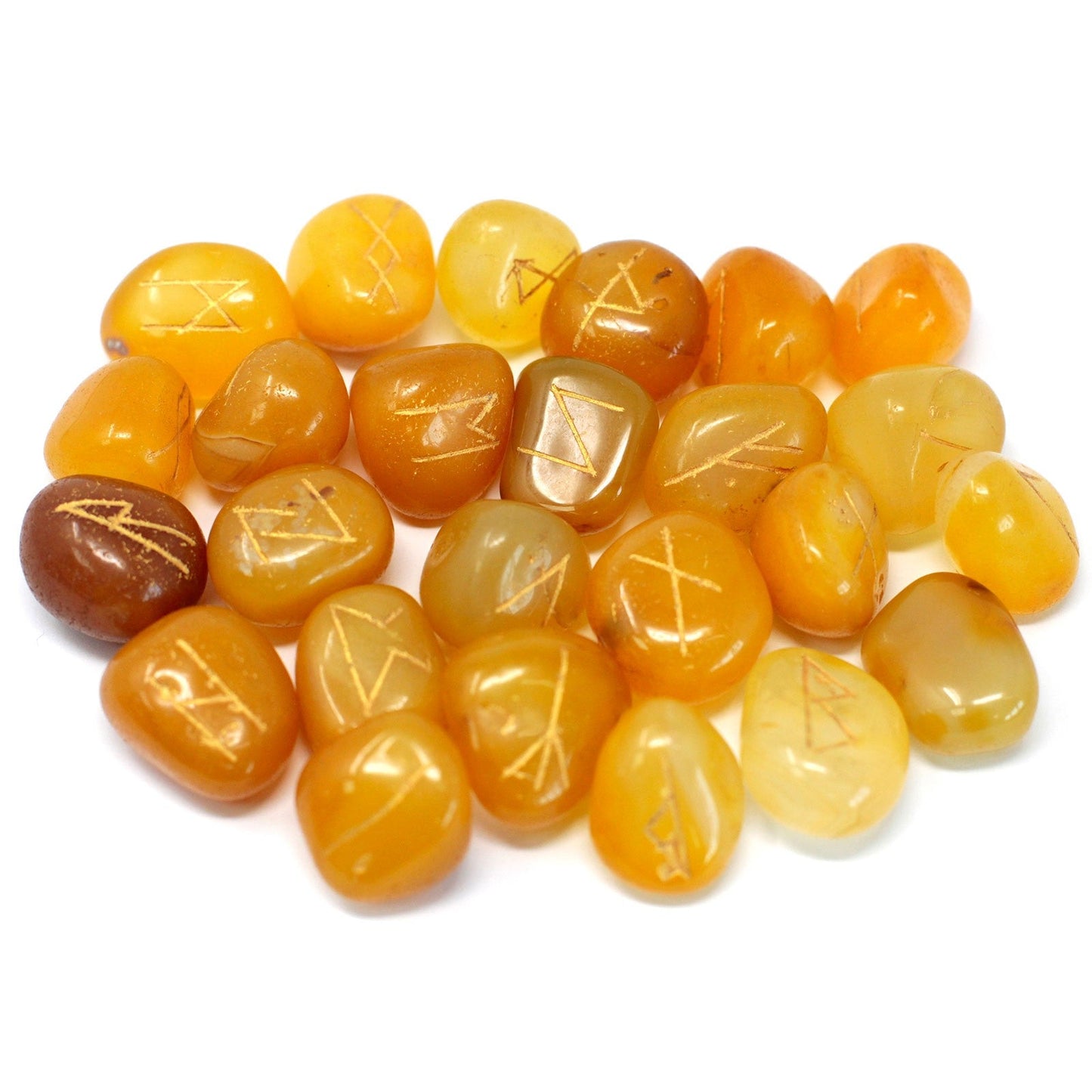 Rune Stone Set in a Pouch - Yellow Onyx Gemstones product packaging on clean background from Quintessential Holistic Health Ltd