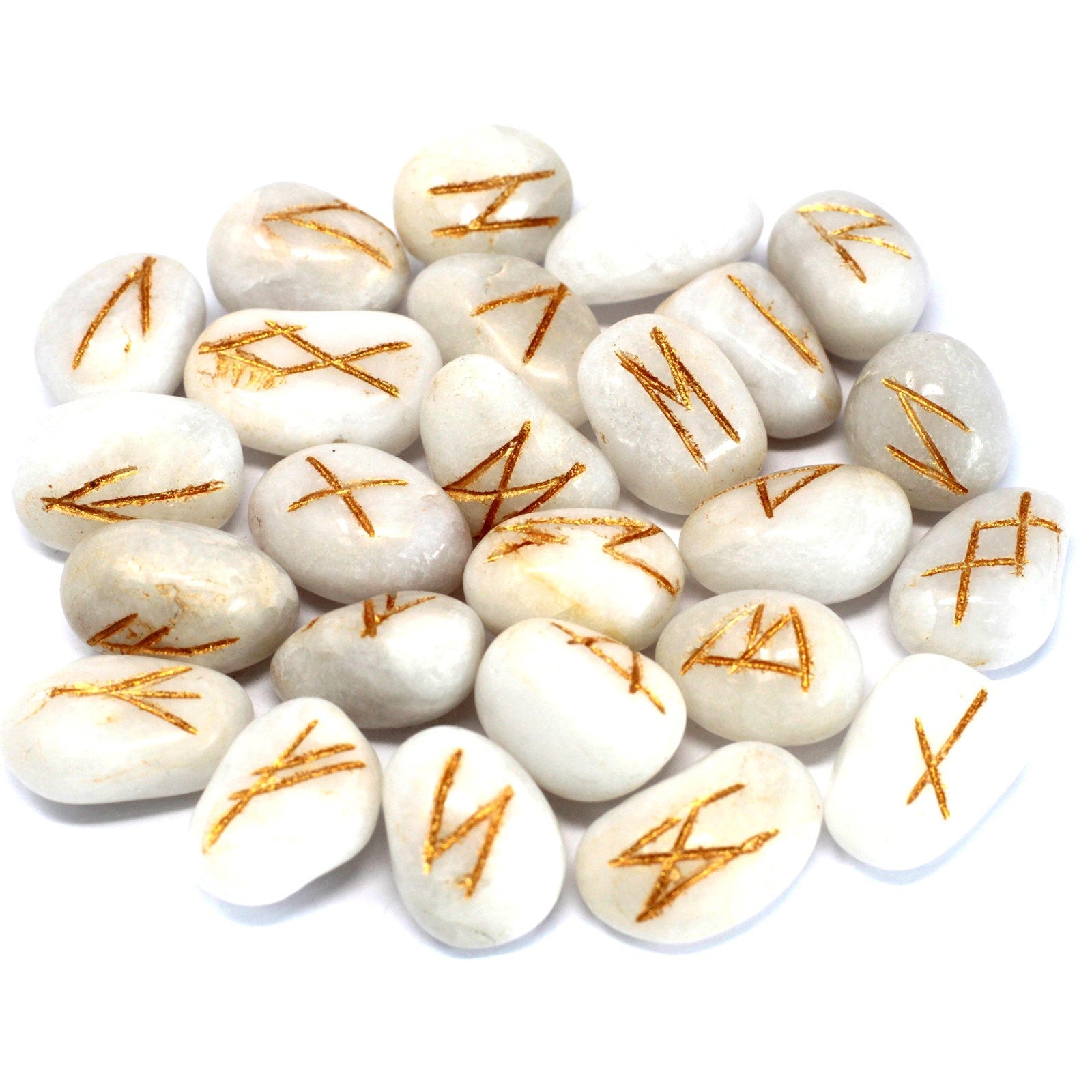 Rune Stone Set in a Pouch - White Agate Gemstones product packaging on clean background from Quintessential Holistic Health Ltd