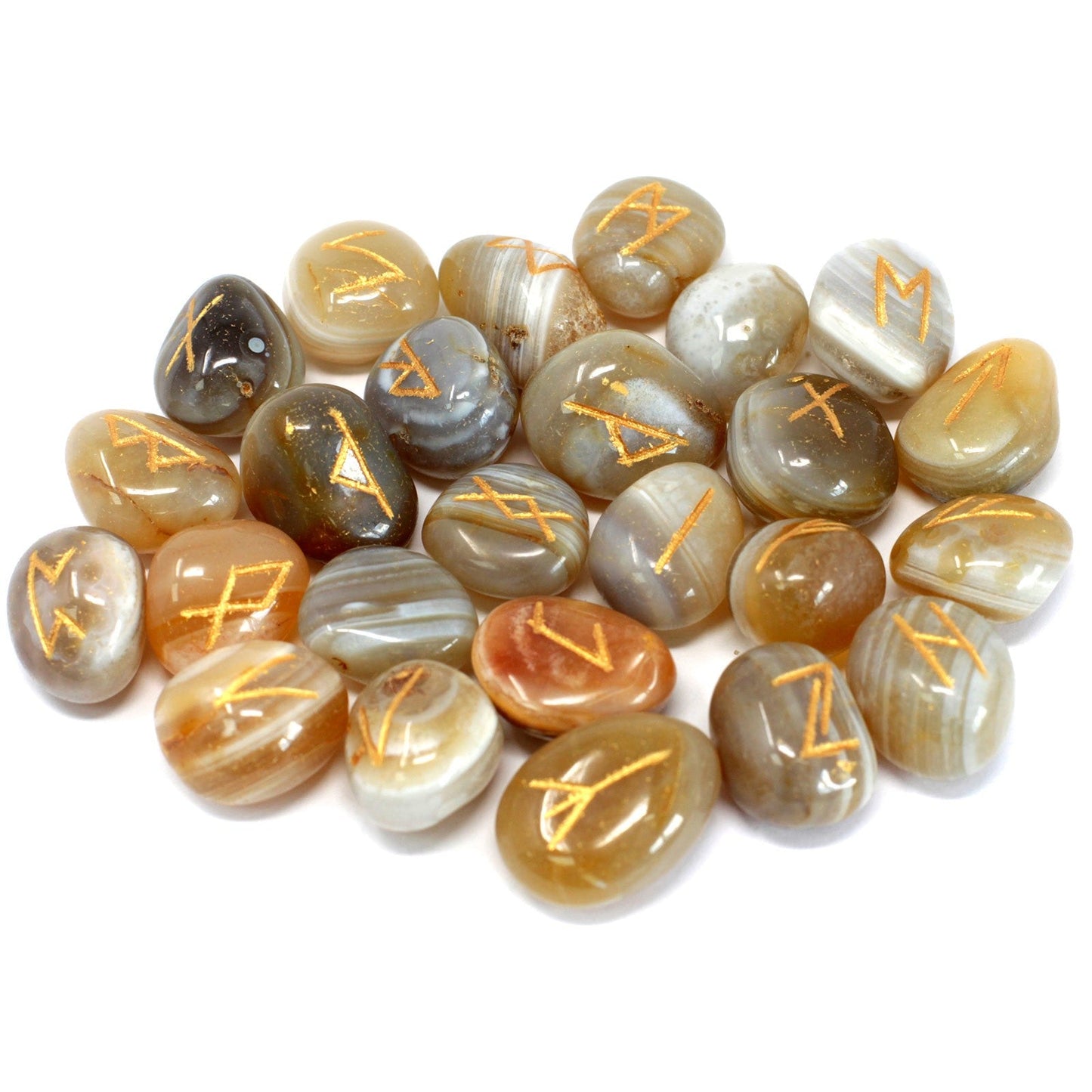 Rune Stone Set in a Pouch - Banded Agate Gemstones product packaging on clean background from Quintessential Holistic Health Ltd