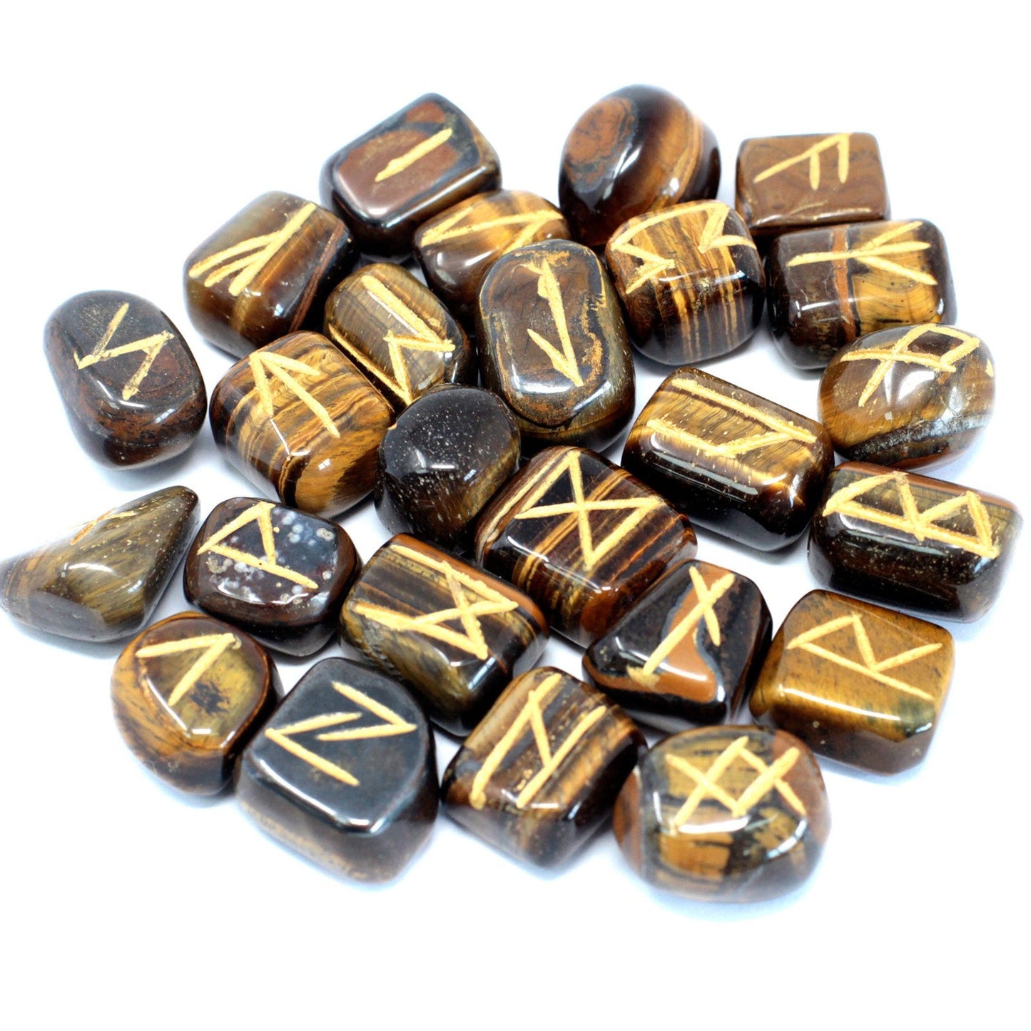 Rune Stone Set in a Pouch - Tigers Eye Gemstones product packaging on clean background from Quintessential Holistic Health Ltd