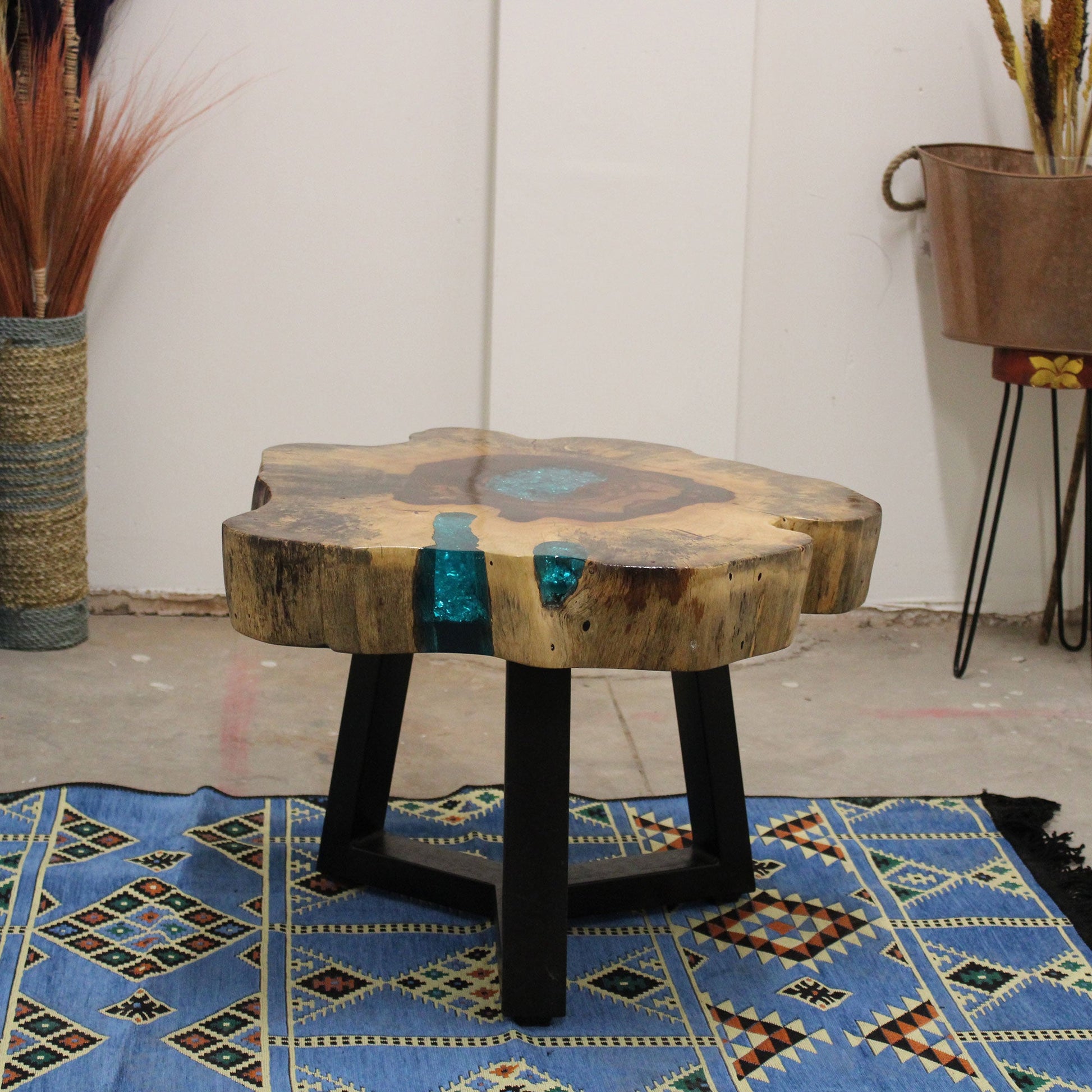Tamarind and Resin Unique Coffee Table - Aqua product packaging on clean background from Quintessential Holistic Health Ltd
