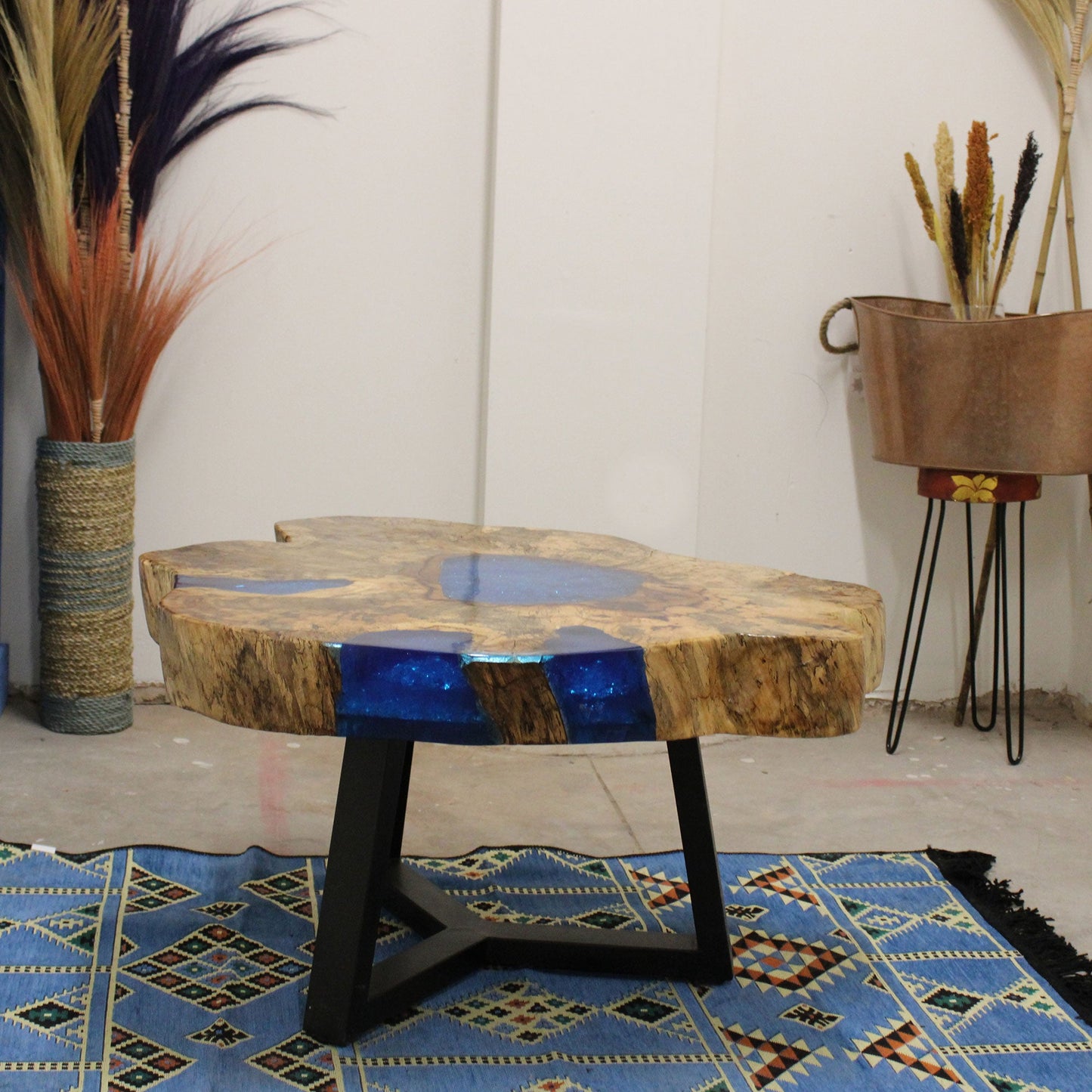 Tamarind and Resin Unique Coffee Table - Sky Blue product packaging on clean background from Quintessential Holistic Health Ltd