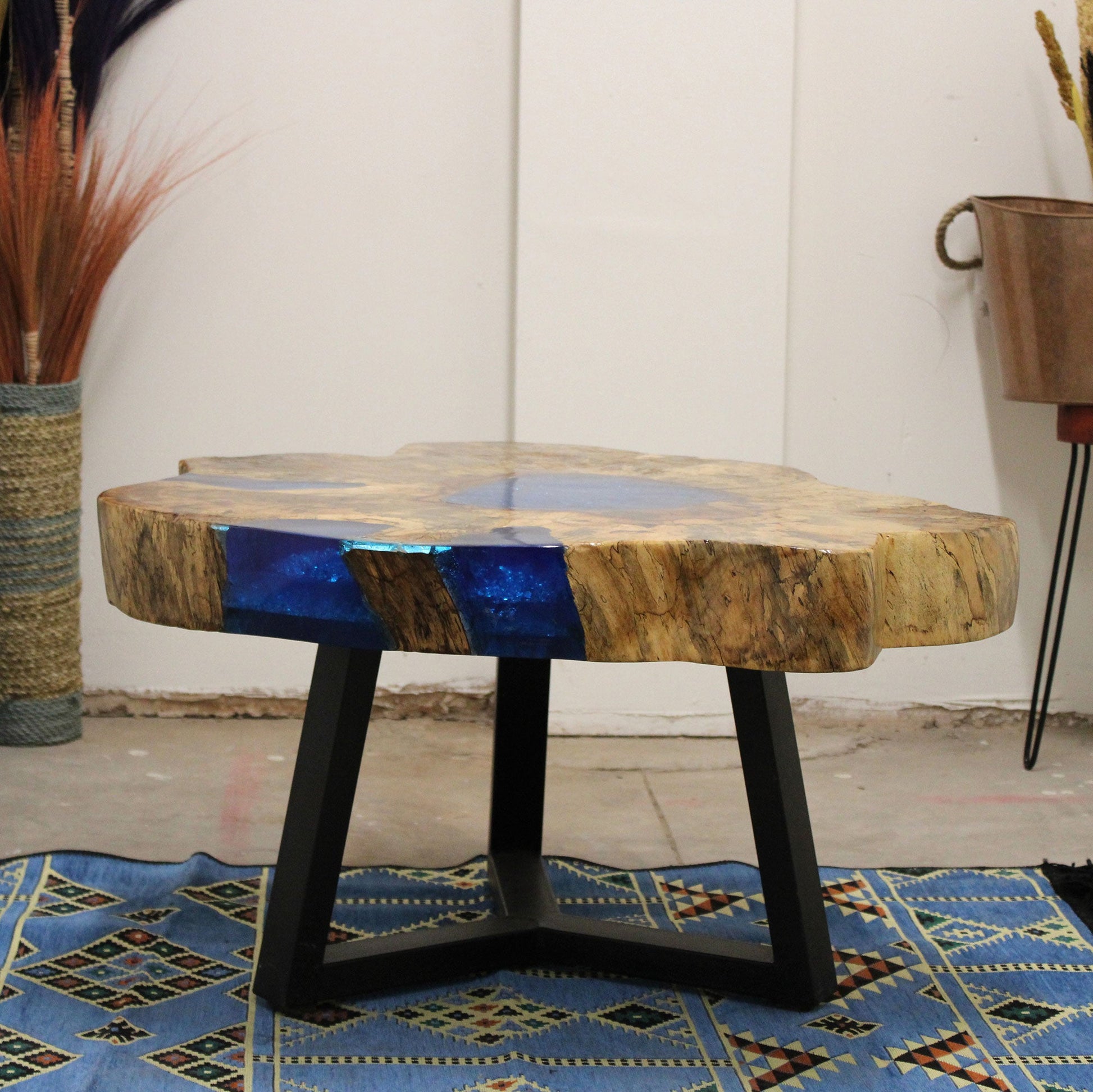 Tamarind and Resin Unique Coffee Table - Sky Blue product packaging on clean background from Quintessential Holistic Health Ltd