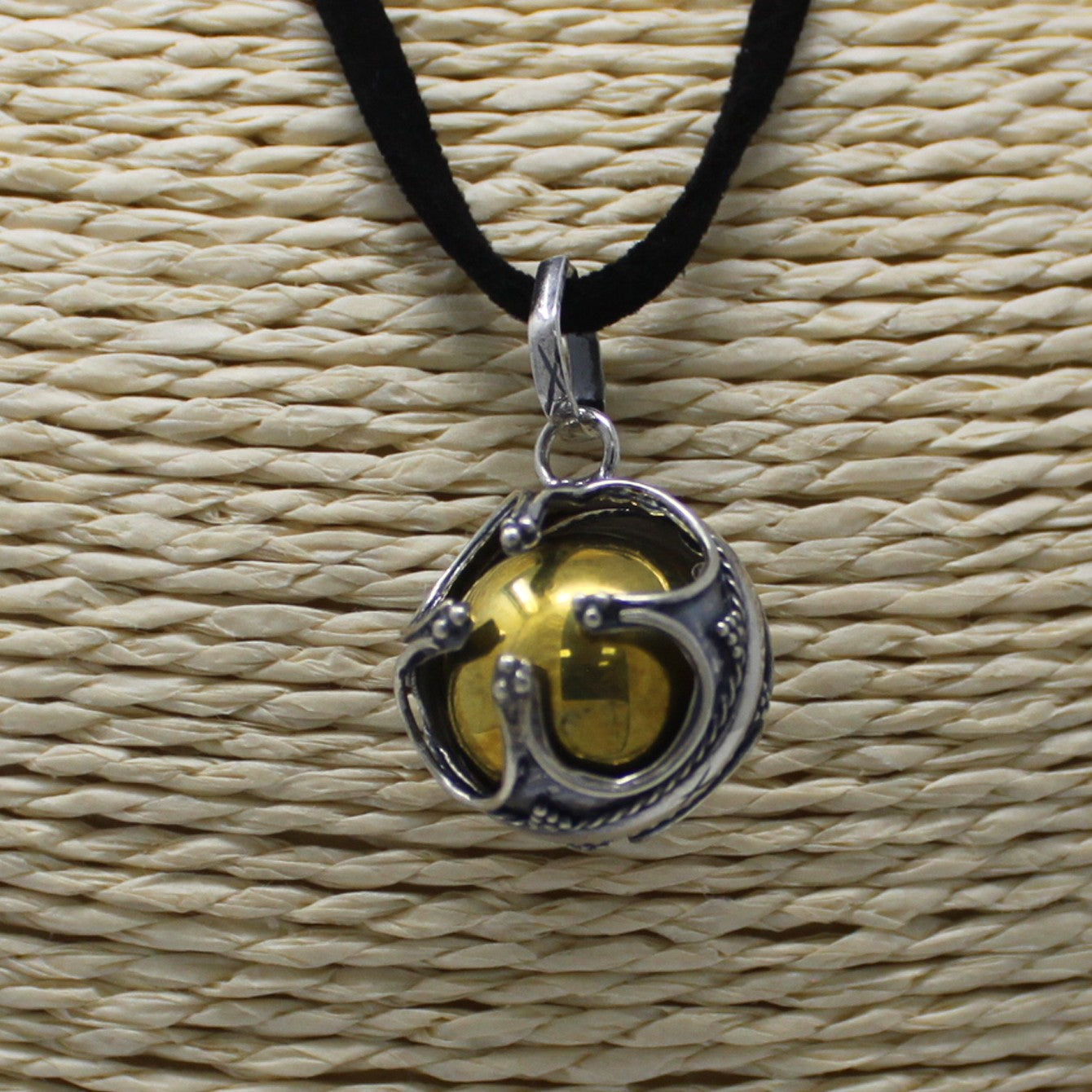 Handmade 925 Silver Angel Bell Pendant Necklace - 16mm / Prosperity product packaging on clean background from Quintessential Holistic Health Ltd
