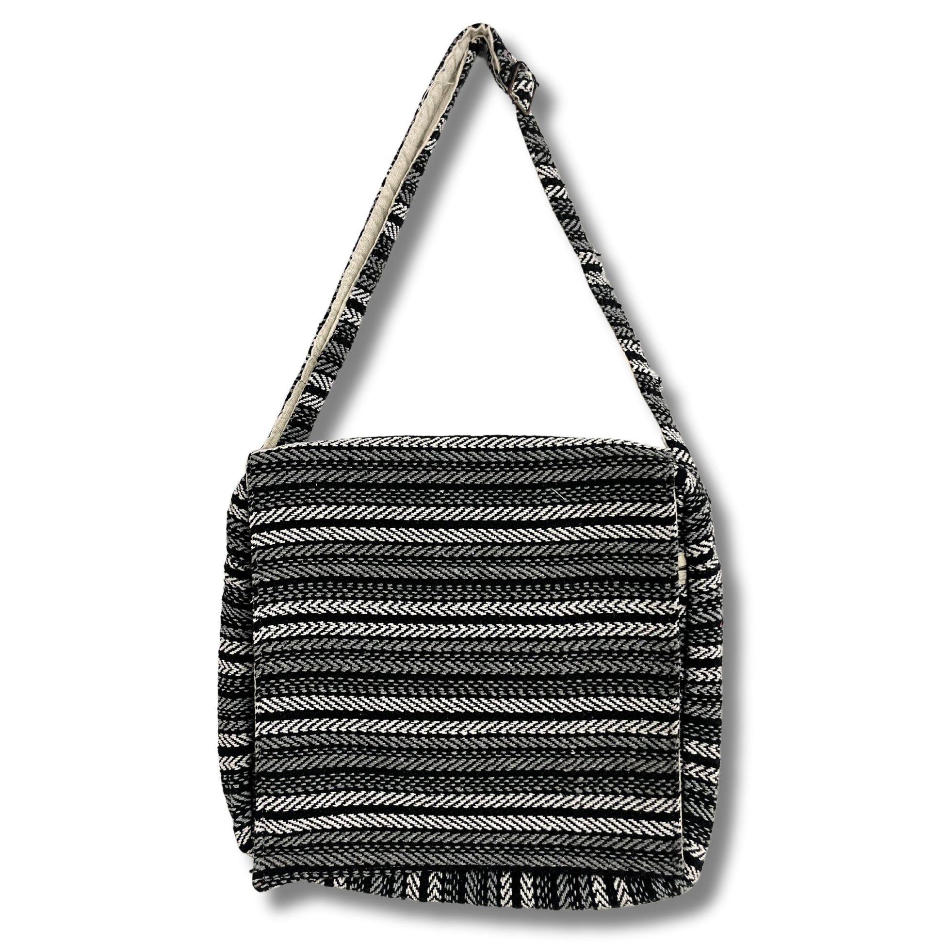 Handcrafted Soft Cotton Banjar Laptop Bag - Grey Stripes product packaging on clean background from Quintessential Holistic Health Ltd