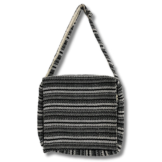 Handcrafted Soft Cotton Banjar Laptop Bag - Grey Stripes product packaging on clean background from Quintessential Holistic Health Ltd