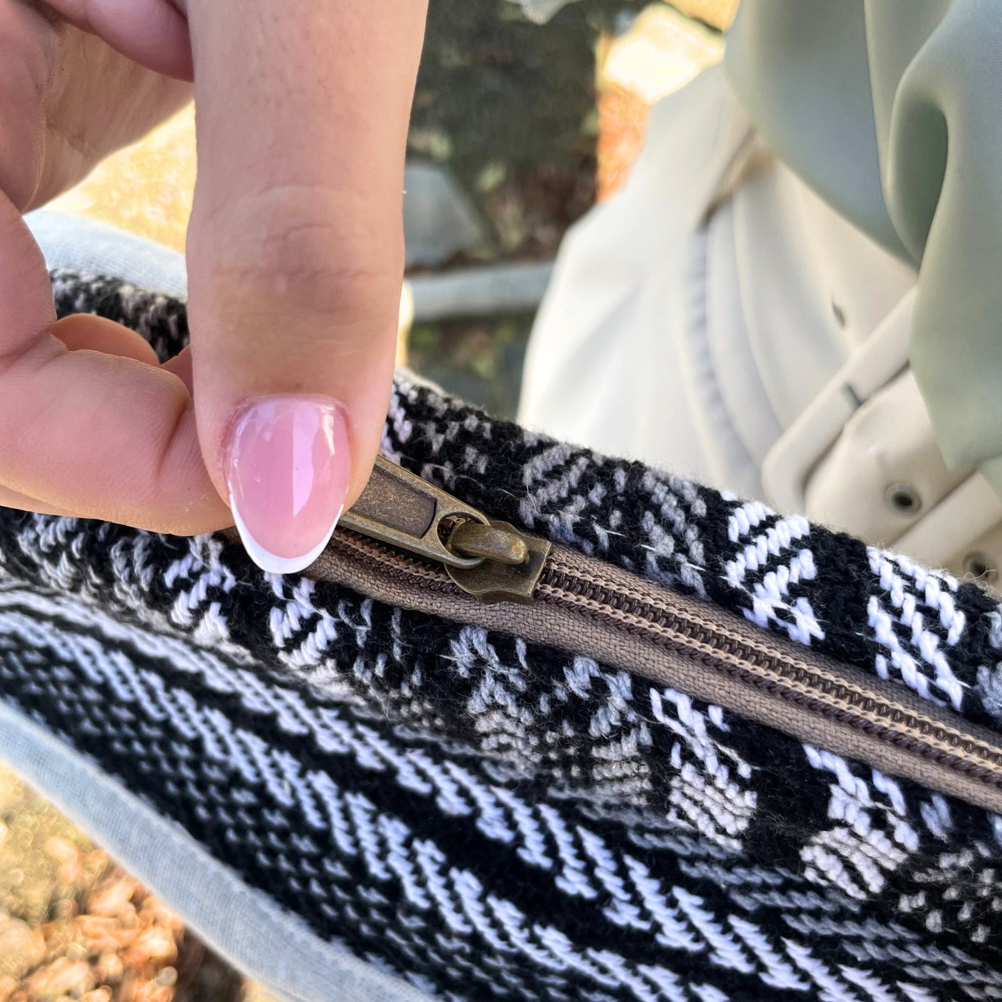 Handcrafted Soft Cotton Banjar Laptop Bag - Grey Stripes product packaging on clean background from Quintessential Holistic Health Ltd