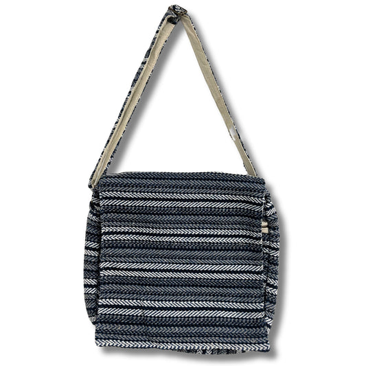 Handcrafted Soft Cotton Banjar Laptop Bag - Blue Stripes product packaging on clean background from Quintessential Holistic Health Ltd