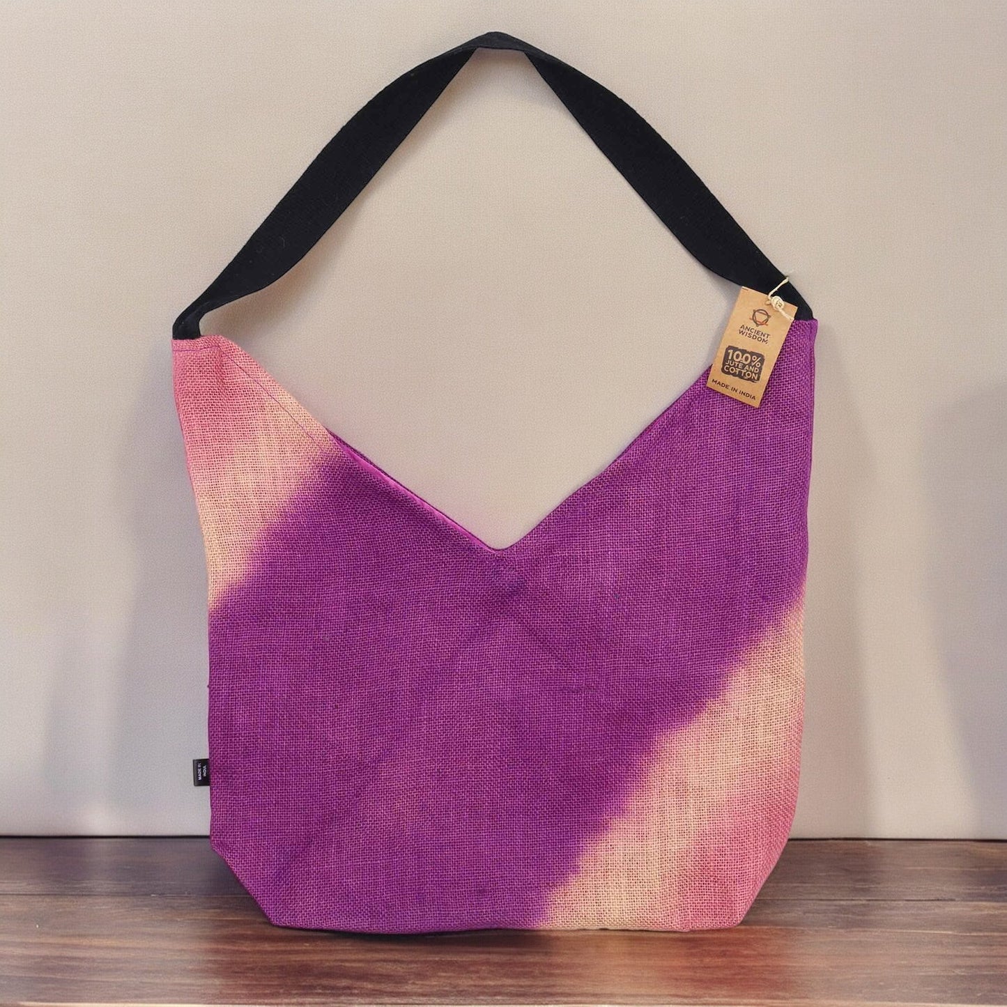 Soft Blend Eco-Friendly Jute and Cotton Shoulder Tote Bag - Fuchsia product packaging on clean background from Quintessential Holistic Health Ltd