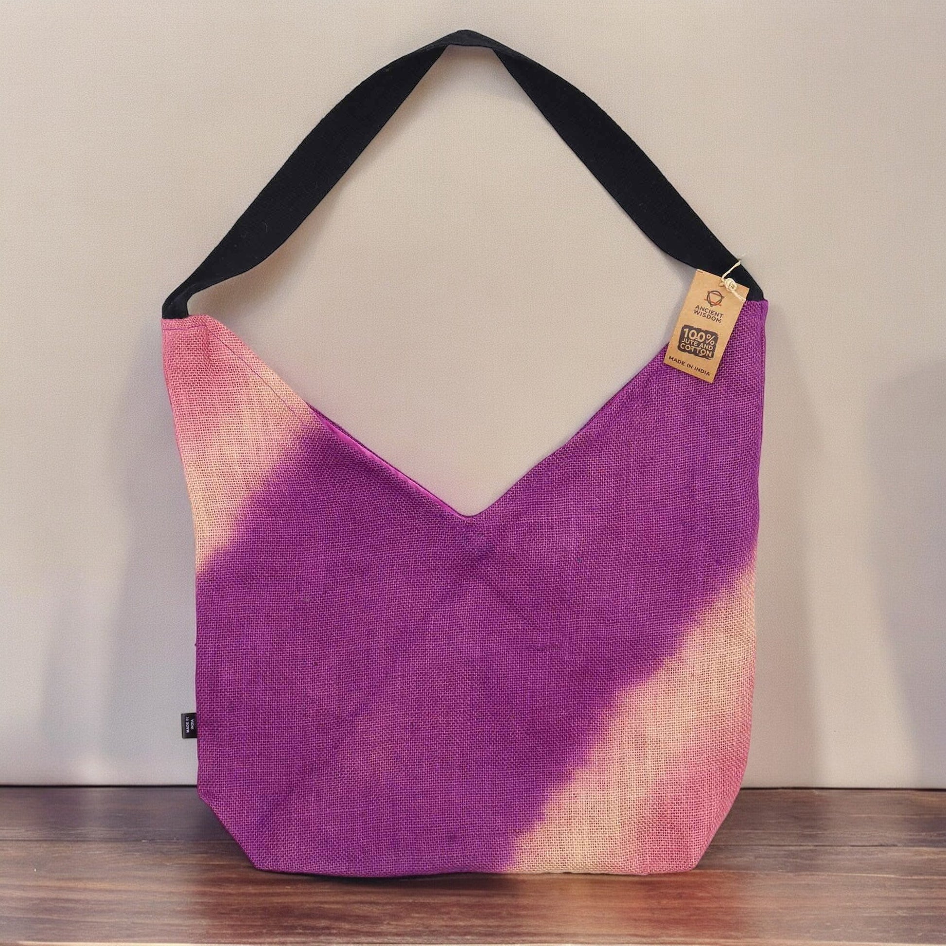 Soft Blend Eco-Friendly Jute and Cotton Shoulder Tote Bag - Fuchsia product packaging on clean background from Quintessential Holistic Health Ltd