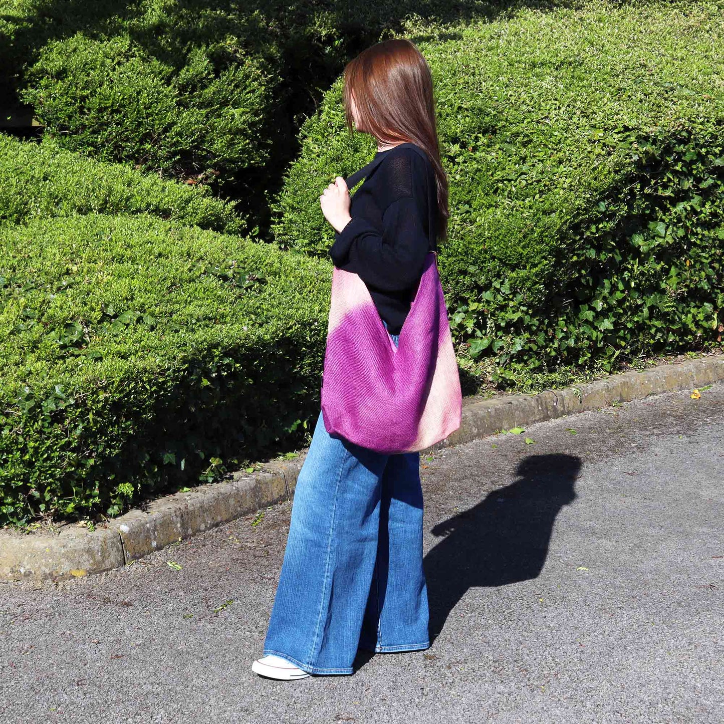Soft Blend Eco-Friendly Jute and Cotton Shoulder Tote Bag - Fuchsia product packaging on clean background from Quintessential Holistic Health Ltd