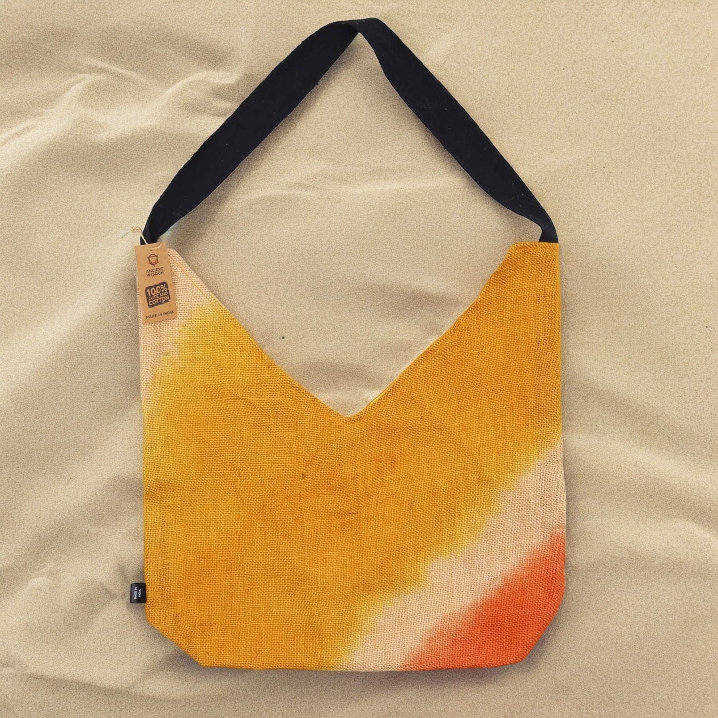 Soft Blend Eco-Friendly Jute and Cotton Shoulder Tote Bag - Turmeric product packaging on clean background from Quintessential Holistic Health Ltd