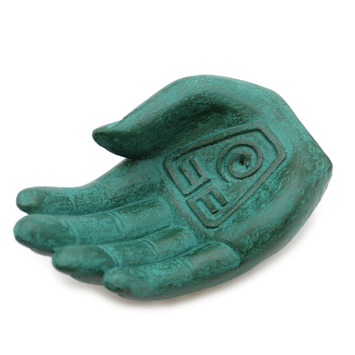 Concrete Incense Burner - Mother Earth - Protection - Green, sideways open palm with an engraved geometric eye design, by Quintessential Holistic Health Ltd