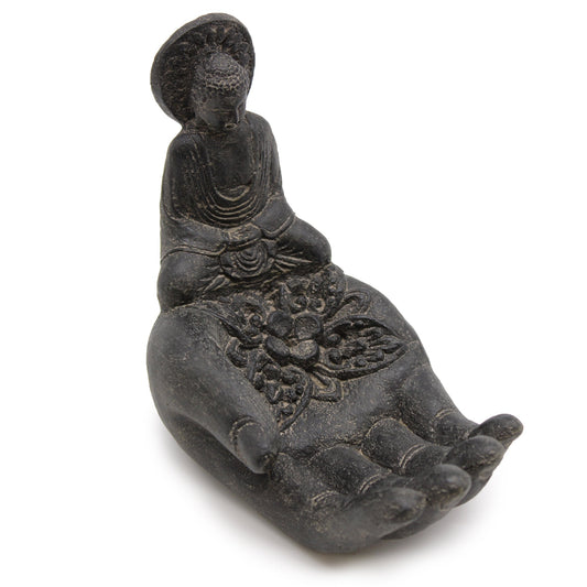 Handcrafted Concrete Incense Burner - Buddha Hand - Black - main product image from Quintessential Holistic Health Ltd UK