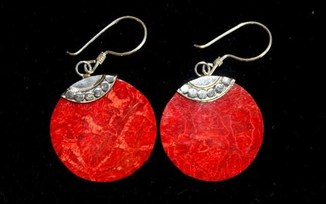 Handmade Red Coral Resin and 925 Silver Earrings - Classic Disc product packaging on clean background from Quintessential Holistic Health Ltd