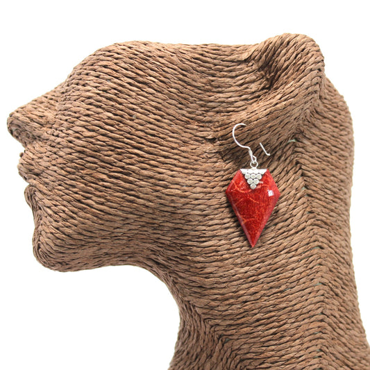 Red Coral Hand Made 925 Silver Earrings