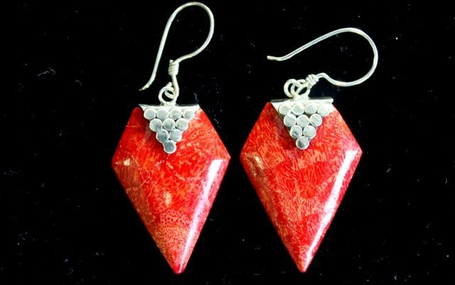 Handmade Red Coral Resin and 925 Silver Earrings - Grapes product packaging on clean background from Quintessential Holistic Health Ltd