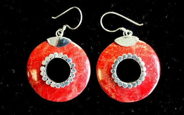 Handmade Red Coral Resin and 925 Silver Earrings - Doughnuts product packaging on clean background from Quintessential Holistic Health Ltd
