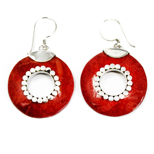 Handmade Red Coral Resin and 925 Silver Earrings - Doughnuts product packaging on clean background from Quintessential Holistic Health Ltd