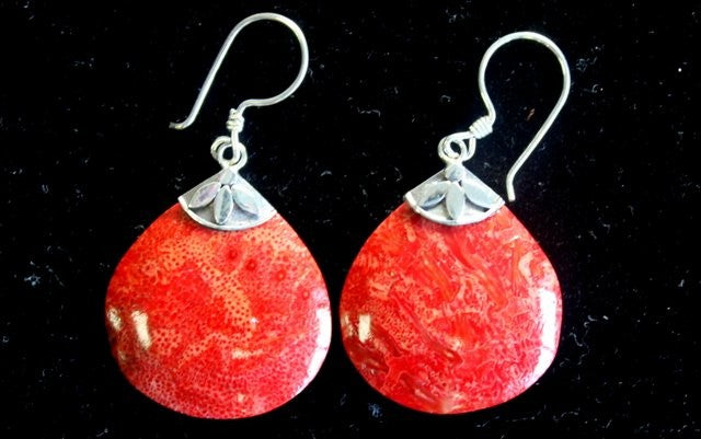 Handmade Red Coral Resin and 925 Silver Earrings - Ball Drops product packaging on clean background from Quintessential Holistic Health Ltd