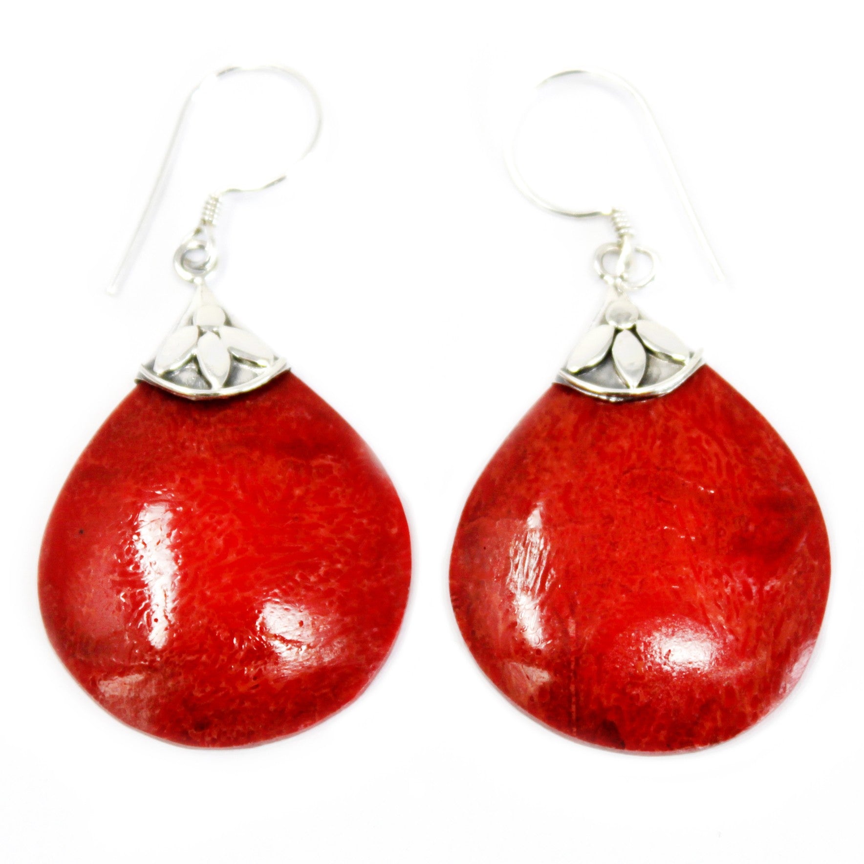 Handmade Red Coral Resin and 925 Silver Earrings - Ball Drops product packaging on clean background from Quintessential Holistic Health Ltd