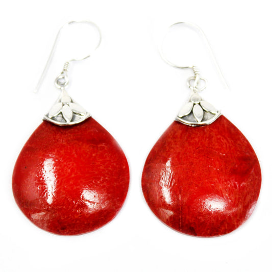 Handmade Red Coral Resin and 925 Silver Earrings - Ball Drops product packaging on clean background from Quintessential Holistic Health Ltd