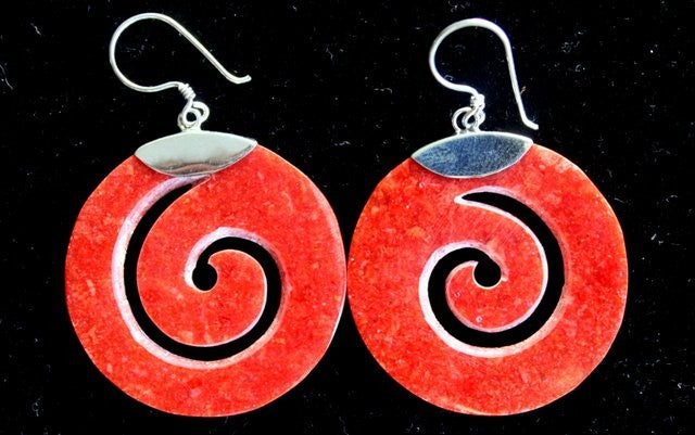 Handmade Red Coral Resin and 925 Silver Earrings - Swirl product packaging on clean background from Quintessential Holistic Health Ltd