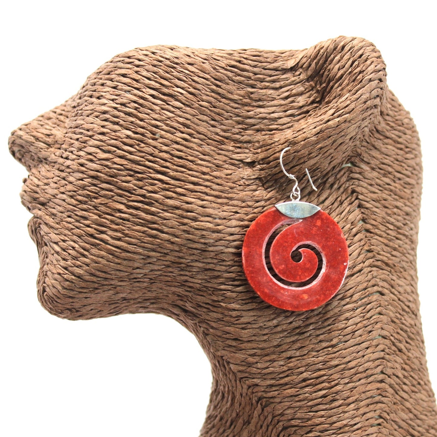 Handmade Red Coral Resin and 925 Silver Earrings - Swirl product packaging on clean background from Quintessential Holistic Health Ltd