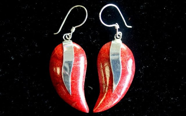 Handmade Red Coral Resin and 925 Silver Earrings - Mangos product packaging on clean background from Quintessential Holistic Health Ltd