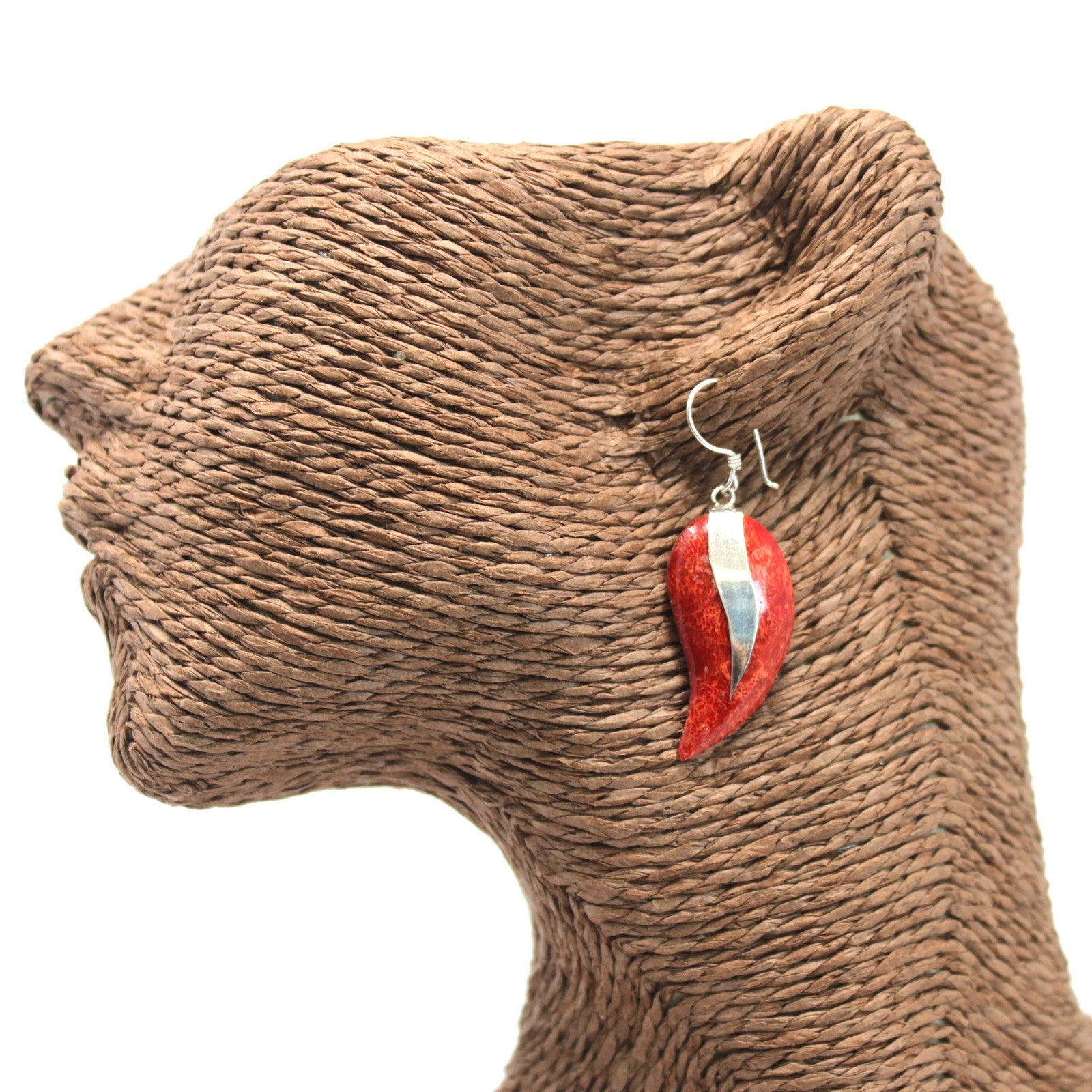 Handmade Red Coral Resin and 925 Silver Earrings - Mangos product packaging on clean background from Quintessential Holistic Health Ltd