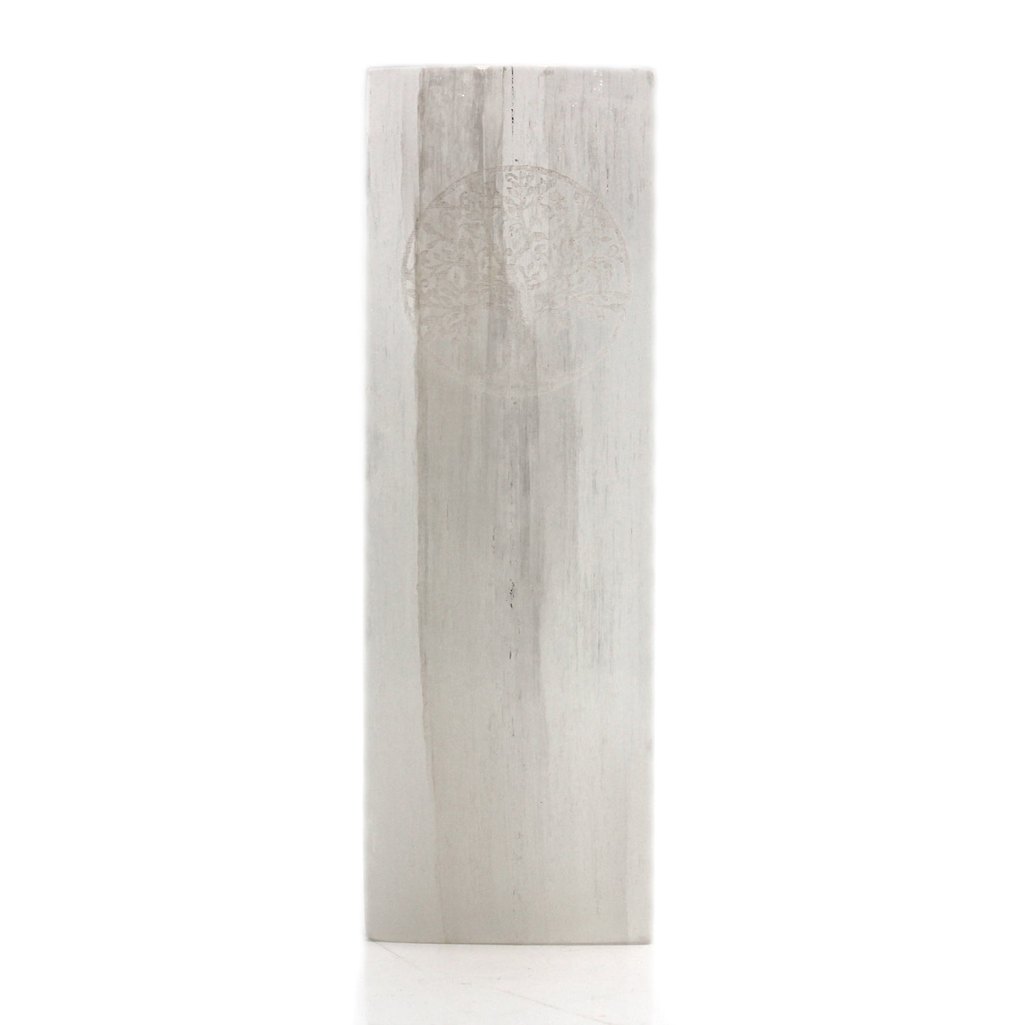 Handmade Selenite Block Lamp - Tree of Life product packaging on clean background from Quintessential Holistic Health Ltd
