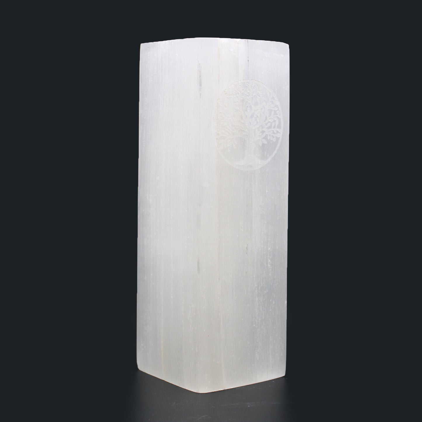 Handmade Selenite Block Lamp - Tree of Life product packaging on clean background from Quintessential Holistic Health Ltd