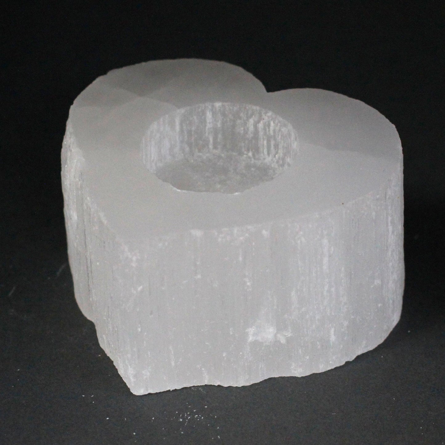 Selenite Heart Candle Holder product packaging on clean background from Quintessential Holistic Health Ltd