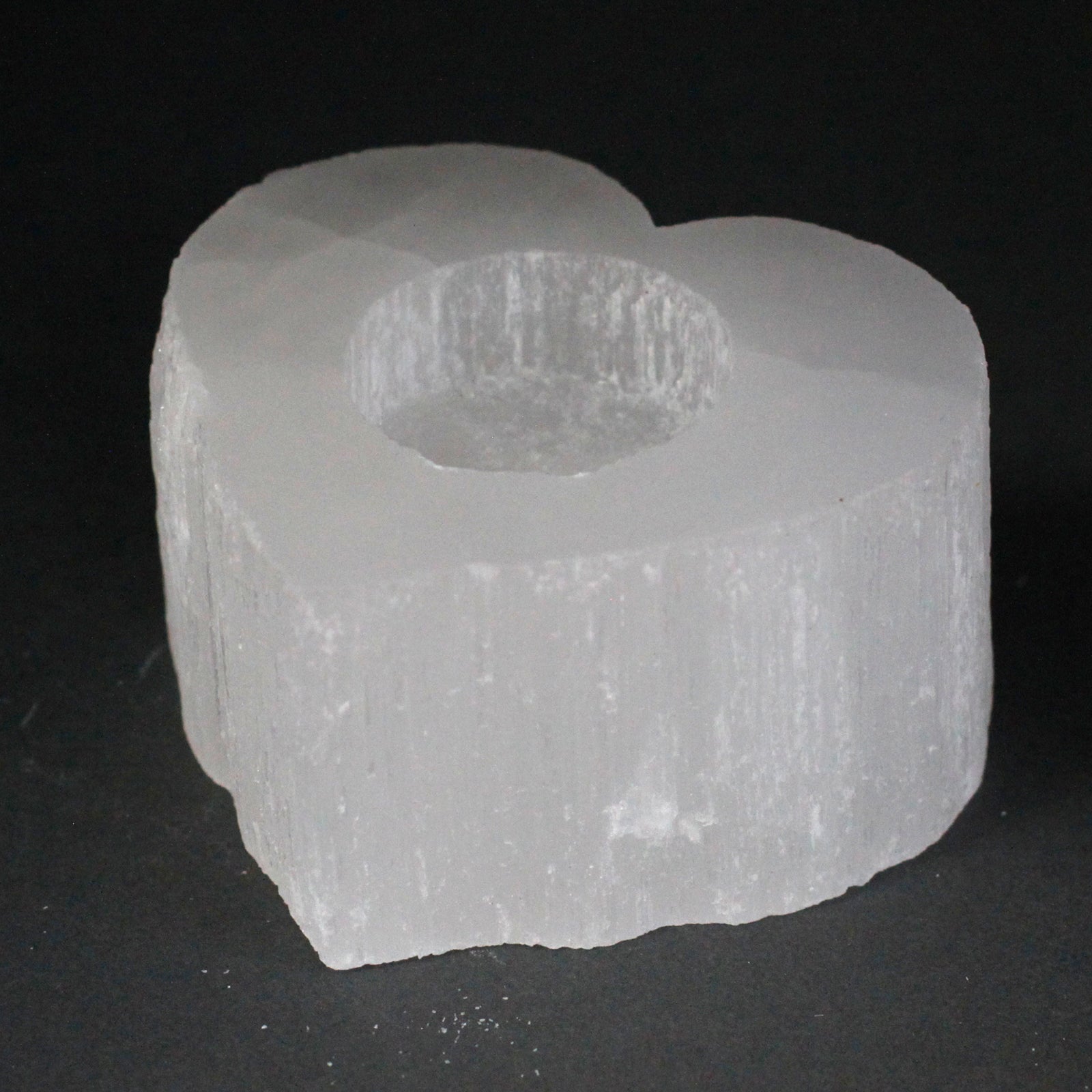 Selenite Heart Candle Holder product packaging on clean background from Quintessential Holistic Health Ltd