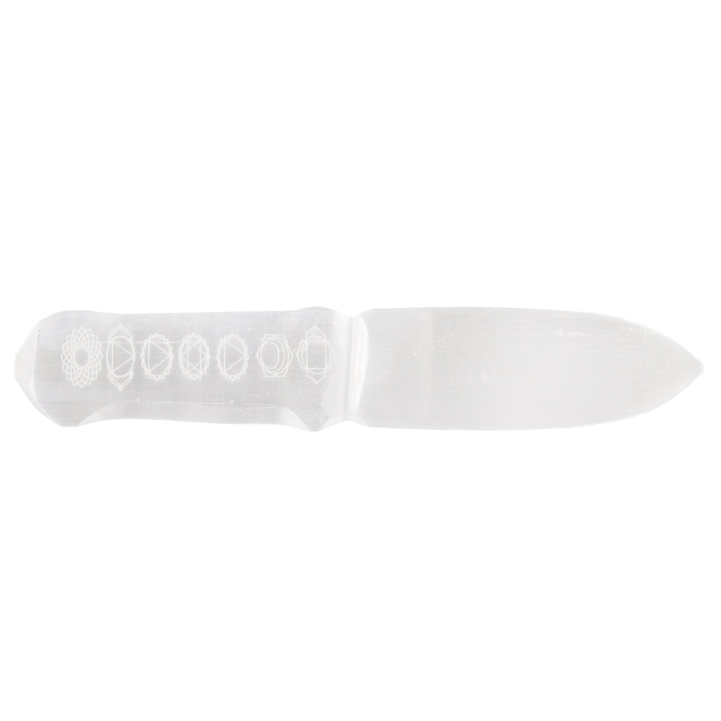 Handmade Selenite Ceremonial Knife - Chakra product packaging on clean background from Quintessential Holistic Health Ltd
